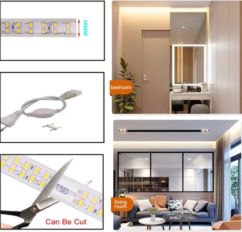 Miniatura 9 de SUYOOULIN Tira de luces LED, alto voltaje AC110V-130V 13 pies/13.1 ft súper brillante 16000LM Waterpoof IP68 2835 180 LEDs/m tiras de luz LED