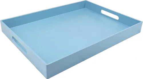 Miniatura 7 de Bandeja azul para mesa de café, bandeja decorativa rectangular de plástico con asas para entretenimiento, patio al aire libre, sala de estar