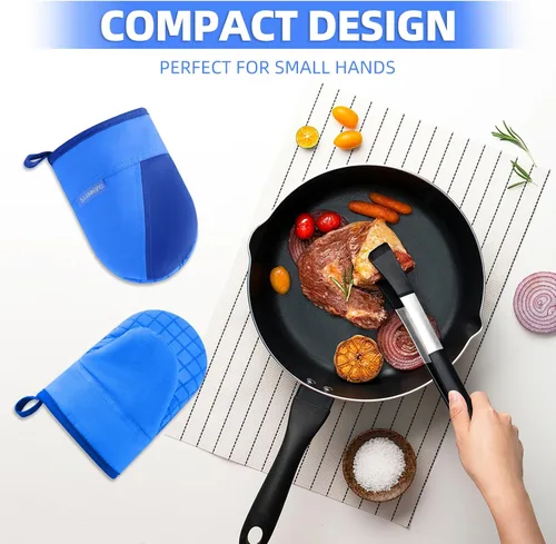 Miniatura 5 de Mini guantes para horno, guantes para horno de cocina, guantes de cocina de 500 grados resistentes al calor, superficie de silicona antideslizante