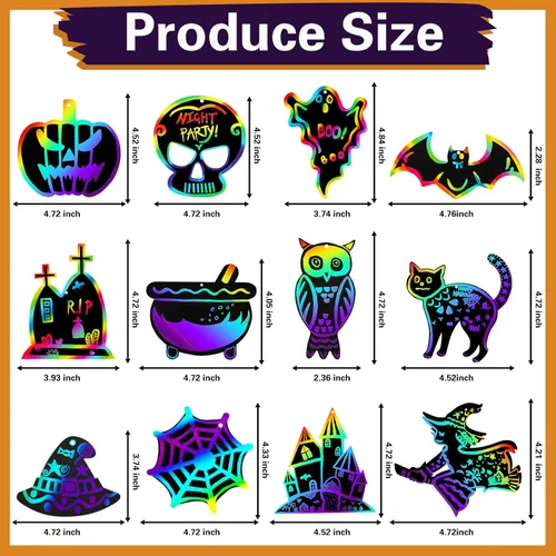 Miniatura 4 de Max Fun Paquete de 48 tarjetas de papel de arte para manualidades de Halloween, adornos mágicos de arco iris, suministros para colgar, kit