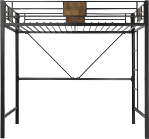 Miniatura 8 de Allewie Marco de cama de metal tamaño individual con escaleras y barandilla, muebles pequeños que ahorran espacio para dormitorio, habitación