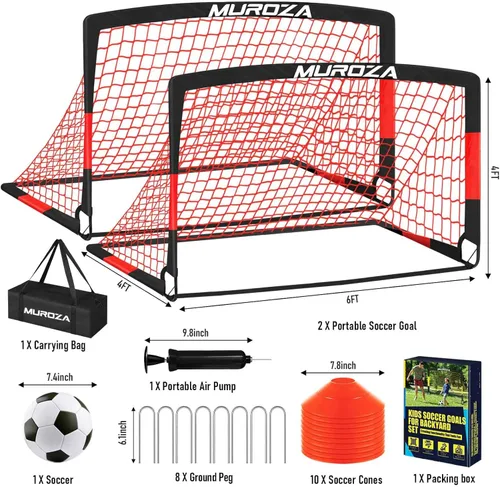 Miniatura 2 de Portería de fútbol, juego de porterías de fútbol para niños para patio trasero, paquete de 2 redes de fútbol portátiles desplegables con pelota