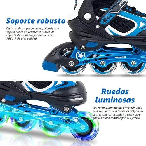 Miniatura 4 de MammyGol Adjustable Inline Skates for Kids Boys Girls Youth Blades Roller Skates with Light up Wheels Ages 4-16 Azul