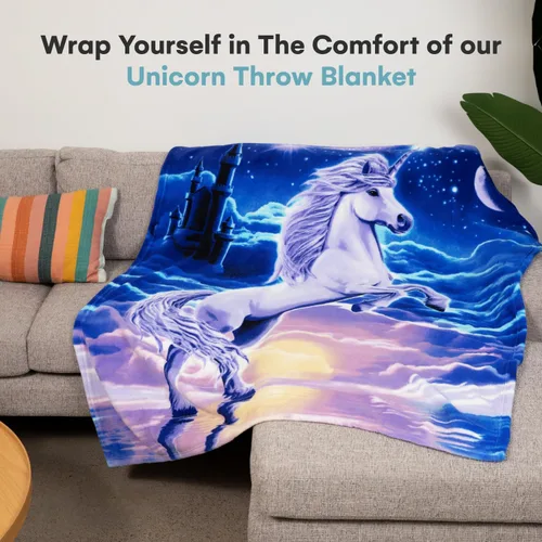 Miniatura 2 de Dawhud Direct Manta Decorativa de Unicornio - 50x60 Pulgadas Manta de Vellón de Unicornio Suave y Felpa para Niñas y Niños - Acogedora Manta I Reino