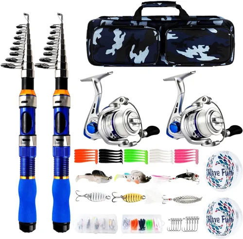 Miniatura 8 de Combo de Caña de Pescar Telescópica con Carrete 2PCS 6.89FT Caña de Pescar Plegable Carrete Giratorio Señuelos Accesorios con Bolsa de Pesca Kit