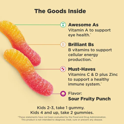 Miniatura 3 de OLLY - Gusanos de goma multivitamínicos para niños, salud general y apoyo inmunológico, vitaminas y minerales A, C, D, E, Bs y zinc, suplemento
