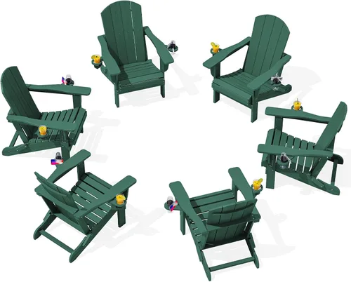 Miniatura 50 de SERWALL Silla Adirondack con portavasos – Juego de 2 sillas Adirondack compuestas para exteriores de polietileno de alta densidad para todo