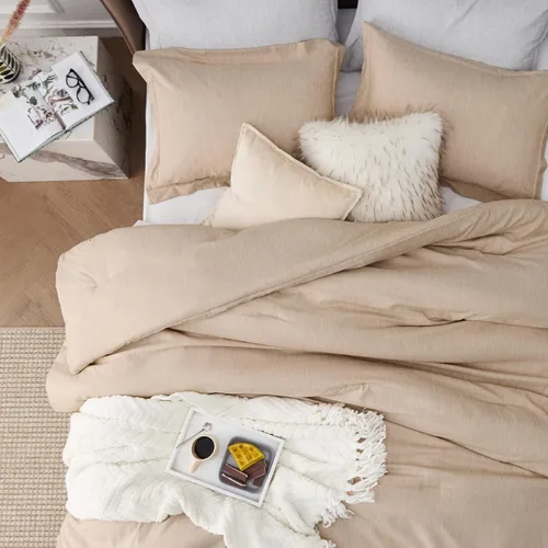 Miniatura 350 de Bedsure Juego de edredón Twin/Twin XL, ropa de cama suave beige para todas las estaciones, juego de cama teñido catiónico, 2 piezas, 1 edredón