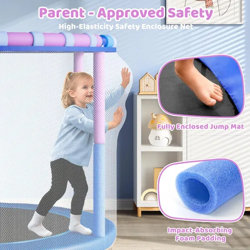 Miniatura 5 de Yohood - Cama elástica de 55 pulgadas para niños con recinto, trampolín para niños pequeños de 6 en 1 para interiores y exteriores, tubo completo