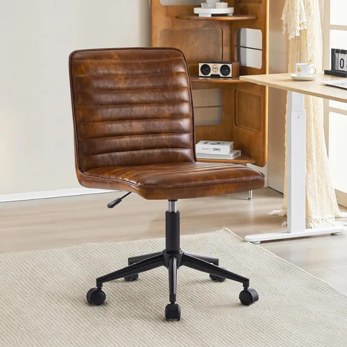Miniatura 15 de Furnimart Silla de Escritorio Giratoria Negra sin Brazos con Ruedas, Pequeña Silla de Oficina en Casa Tapizada en Terciopelo, Silla Ajustable