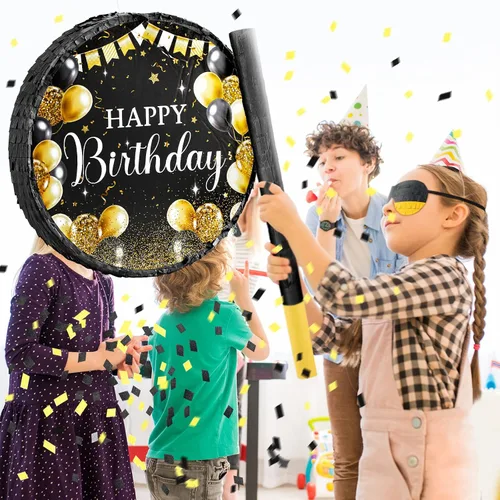 Miniatura 6 de Sinmoe Piñata de cumpleaños con palo, vendados y confeti, piñata grande para adultos, hombres y mujeres, suministros de fiesta de cumpleaños