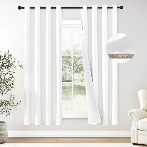 Miniatura 121 de ChrisDowa Cortinas 100% Opacas de Abedul Sólido de 45 Pulgadas de Largo, 2 Paneles para Dormitorio y Sala de Estar, Estilo Granja Oscurecedoras