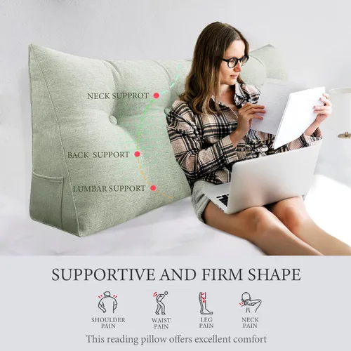 Almohada de Cabecero de Cuña Tamaño Queen Grande Almohada de Bolster para Cama Triángulo Almohada de Lectura Almohada de Apoyo de Espalda para