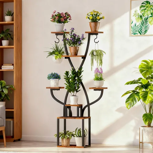 Soporte para plantas de interior con luces de crecimiento, estante de metal de 8 niveles para múltiples plantas, soporte de esquina de 64 pulgadas