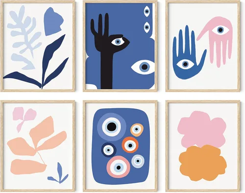 Miniatura 42 de HAUS AND HUES Arte abstracto para pared, juego de 6 arte moderno japonés para pared, decoración de pared estética, póster de mariposa y luna, obra