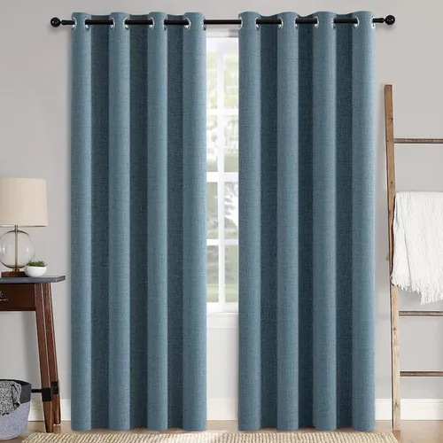 MIULEE - Cortinas con textura de lino para dormitorio, 100 % opacas, con aislamiento térmico, color azul polvoriento, con ojales, para sala y Azul