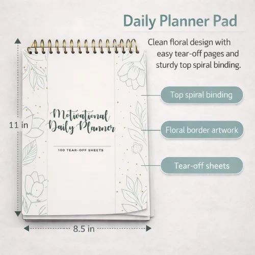 Miniatura 7 de Agenda diaria con espiral, 100 hojas sin fecha, bloc de notas de escritorio, calendario motivacional, organizador, rastreador de productividad