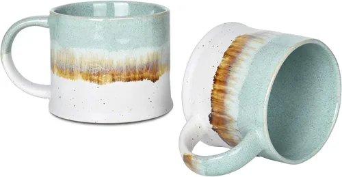 Miniatura 8 de Bosmarlin Juego de 2 tazas de café medianas de cerámica, 15 onzas, taza de té grande de cerámica para oficina y hogar, apta para lavavajillas y Beige
