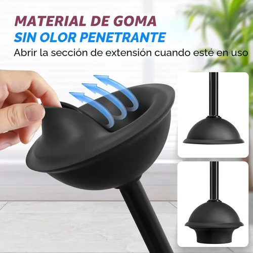 Miniatura 4 de FORASTO- Juego de desatascador y cepillo para inodoro 2 en 1, desatascador con mango alargado, herramientas de limpieza para baño, suministros