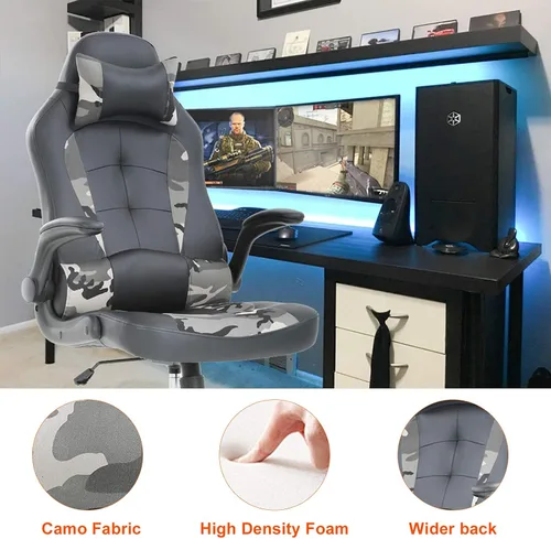 Miniatura 4 de OC-RC66-Camo - Silla ergonómica para juegos de PC, silla de escritorio con soporte lumbar, reposabrazos abatibles, reposacabezas de piel sintética