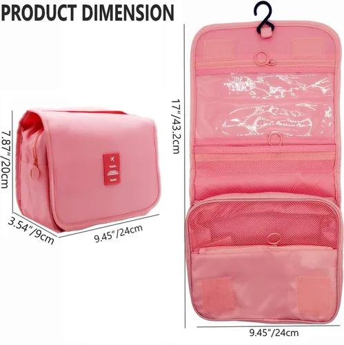 Miniatura 6 de Neceser colgante – Organizador grande de viaje de maquillaje cosmético para hombres y mujeres con gancho resistente, Rosado