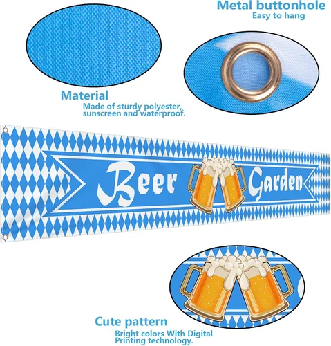 Miniatura 3 de Oktoberfest Bavarian Pennant Banner – Letrero de jardín de cerveza de tela para fiesta de Oktoberfest, suministros de decoración de festivales