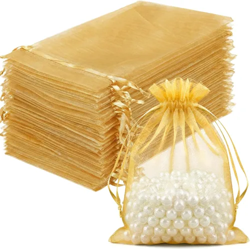 Miniatura 21 de FUNFERY 100 bolsas de organza naranja de 4 x 6 pulgadas, pequeñas bolsas de regalo con cordón de malla para bolsitas, joyas, dulces, recuerdo