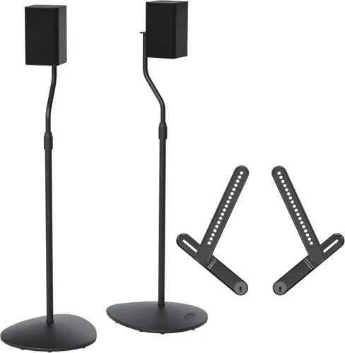 SANUS Soportes de altavoces de altura ajustable (juego de 2) + soporte de barra de sonido para televisores - Paquete de actualización de audio