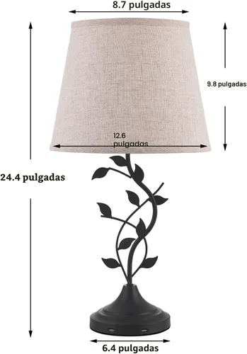 Miniatura 5 de Kakanuo Lámpara de mesa para mesita de noche, lámpara para sala de estar con puertos de carga USB-A y USB-C, lámpara de dormitorio alta tradicional