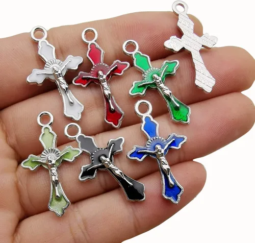 Miniatura 2 de 60 dijes surtidos de plata antigua esmaltados cristianos Jesús Cruz religioso crucifijo para hacer joyas, collares, pulseras, aretes, accesorios