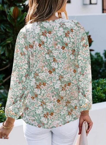 Miniatura 2 de SHEWIN Blusas sueltas de manga larga con cuello en V y estampado floral para mujer