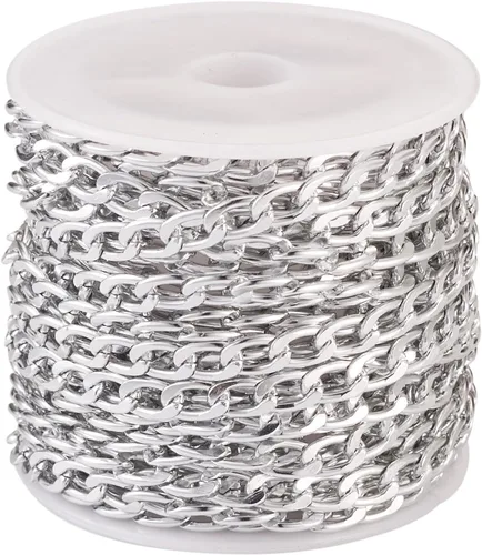 Miniatura 16 de FASHEWELRY Cadena de eslabones de aluminio de 16.4 pies sin soldar, rollo de cadenas de eslabones dorados con carrete para hacer collares, joyas