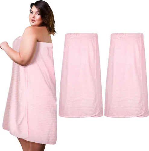 Miniatura 9 de Tigeen 2 toallas para mujer, bata de spa ligera a rayas con cierre ajustable, parte superior elástica, bata de baño suave para spa