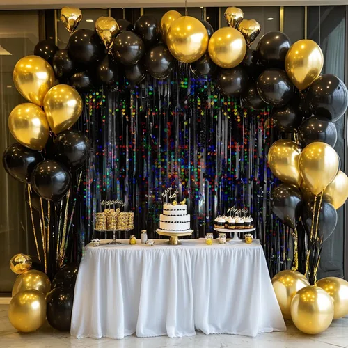 Miniatura 3 de Paquete de 4 cortinas de flecos de papel de aluminio negro, fondo de oropel metálico con purpurina para cumpleaños, bodas, despedidas de soltera