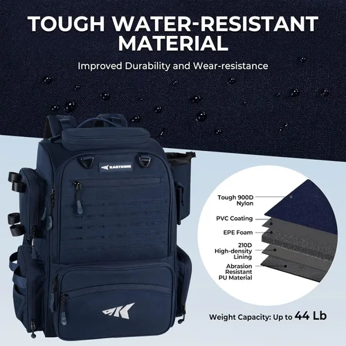 Miniatura 5 de KastKing Bait Boss Mochila de aparejos de pesca con soportes para caña, 4 cajas de aparejos, cubierta para lluvia, almacenamiento grande de 43 L G