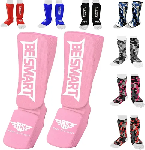 Miniatura 22 de Be Smart Espinilleras de Muay Thai MMA Kickboxing para Niños, Adultos, Jóvenes, Hombres y Mujeres, Protector de Empeine para Entrenamiento, Equipo