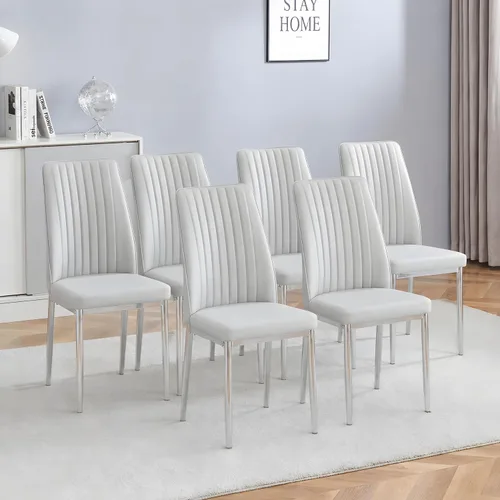 Miniatura 10 de Sillas de Metal Negro, Juego de 4 Sillas de Comedor Modernas con Cuero Sintético PU y Patas Cromadas de Alto Respaldo para Comedor, Cocina, Sala