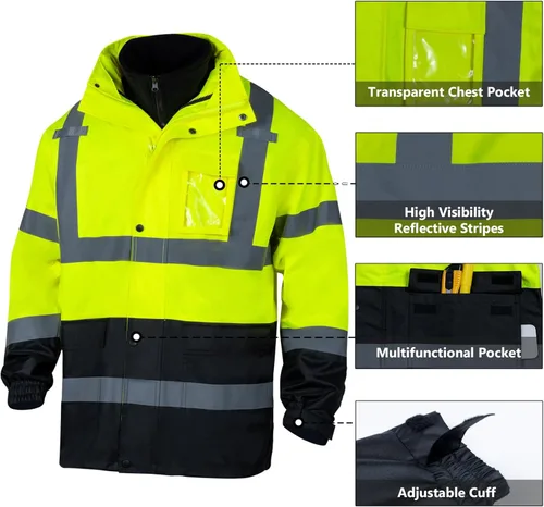 Miniatura 4 de VENDACE Chaquetas de seguridad reflectantes de alta visibilidad para hombres 3 en 1 ANSI Clase 3 Hi Vis Chaqueta de invierno impermeable Forro