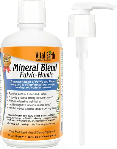 Vital Earth Minerals Fulvic - Mezcla líquida de minerales húmicos con bomba – Suplemento de ácido fúlvico con más de 70 oligogramas, electrolitos