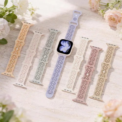 Miniatura 3 de 5 Pack Slim Lace Silicone Compatible for Apple Watch Band 38mm 40mm 41mm 42mm 44mm 45mm 46mm 49mm, Thin Hollow-out Breathable Strap for iWatch Ultra