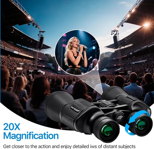 Miniatura 7 de Prismáticos de 20 x 50 de alta potencia para observación de aves con ocular grande de 28 mm, prismáticos impermeables para caza, senderismo, Negro