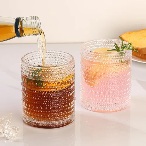 Miniatura 4 de Amyoole Juego de 6 vasos para beber Hobnail de 12 onzas, cristalería vintage transparente en relieve con vaso de agua, vasos de cóctel para cerveza