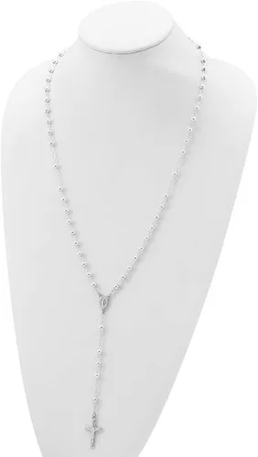 Miniatura 4 de Diamond2Deal Rosario pulido de plata de ley de 26 pulgadas, collar de regalo