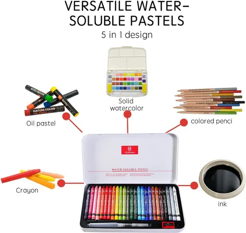 Miniatura 4 de iCrayon 25 colores pasteles solubles en agua, juego de pastel de acuarela para principiantes y aficionados, incluye sacapuntas, paleta y pincel