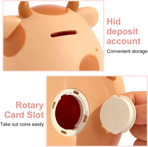 Miniatura 2 de H&W Alcancía de vaca, caja de monedas irrompible para niños, lindo banco de dinero de animales para cumpleaños para niños y niñas, cajas de ahorro