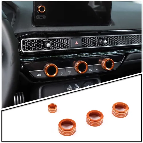 Cubiertas de perilla de volumen de aire acondicionado de consola central para Honda Civic 2022/Honda CRV 2023, 4 piezas de aleación de aluminio A/C