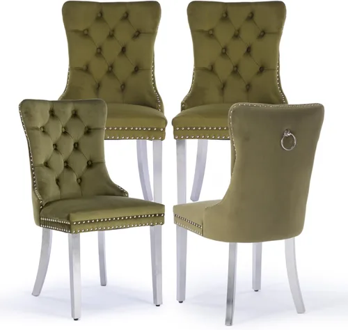 Miniatura 78 de Juego de 2 sillas de comedor tapizadas de terciopelo, sillas laterales de cocina de estilo moderno con ribete de cabeza de clavo y patas de madera