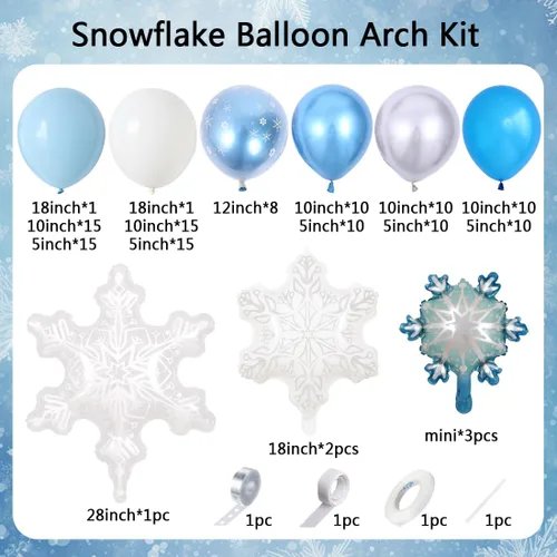 Miniatura 2 de Kit de Guirnalda de Arco de 140 Globos de Hielo y Nieve, Globos de Látex Azul, Plateado y Blanco con Globo de Copo de Nieve de Aluminio Transparente