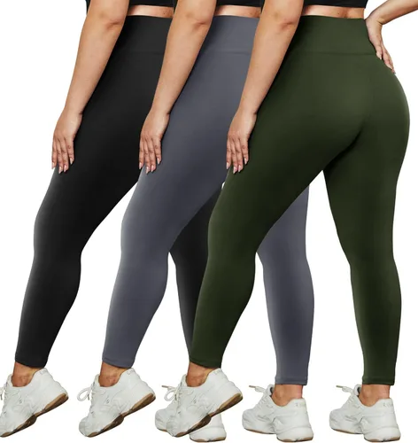 HLTPRO Paquete de 3 leggings de talla grande para mujer XL - 4X pantalones de yoga elásticos y suaves para entrenamiento y correr