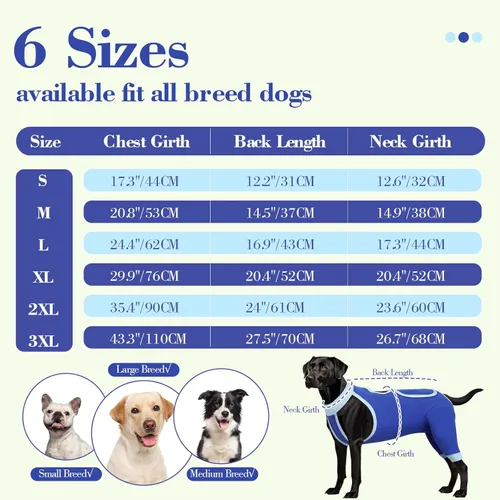 Miniatura 6 de ROZKITCH Manga de pierna para cirugía para perros, piernas traseras, macho y hembra para evitar lamer heridas, codo, rodillera, traje de Azul